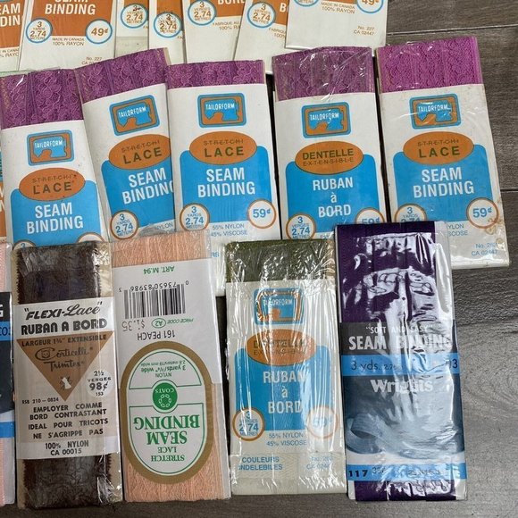 Vintage SEAM BINDING Rayon Woven Edge Ribbon Stretch Lace Various Lot Of 54 - Picture 4 of 4